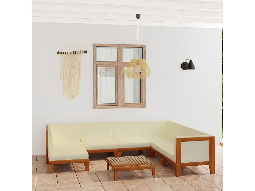 Salon de jardin 8 pcs avec coussins Bois d'acacia solide 7