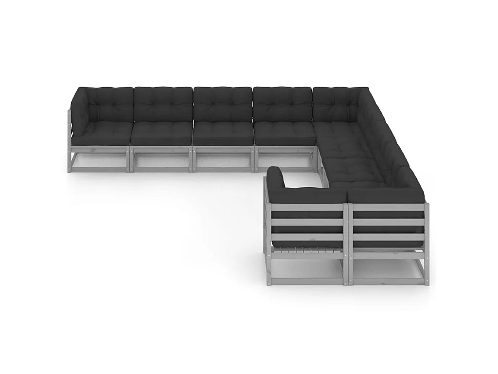 Salon de jardin 10 pcs avec coussins Gris Bois de pin massif 5