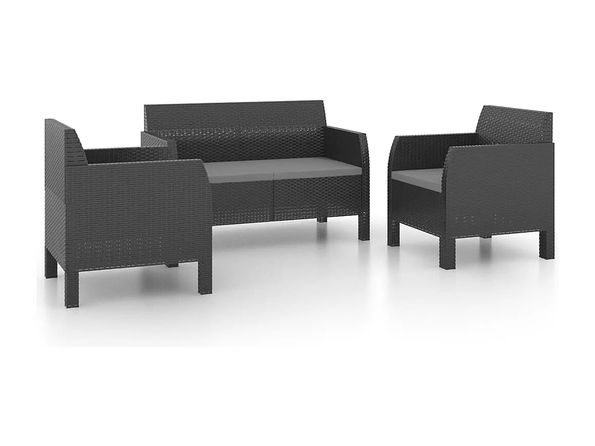 Salon de jardin 3 pcs avec coussins PP Anthracite