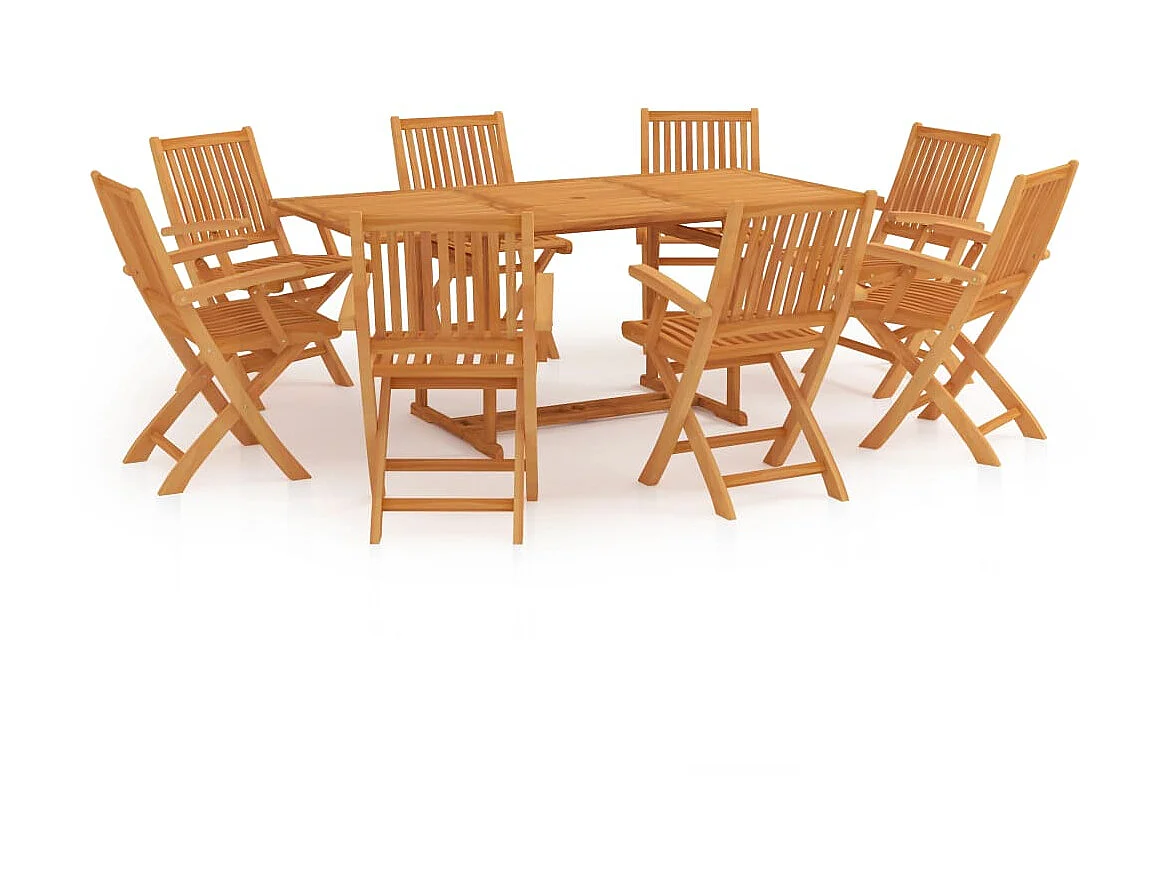 Ensemble de salle à manger de jardin 9 pcs Bois de teck massif 4