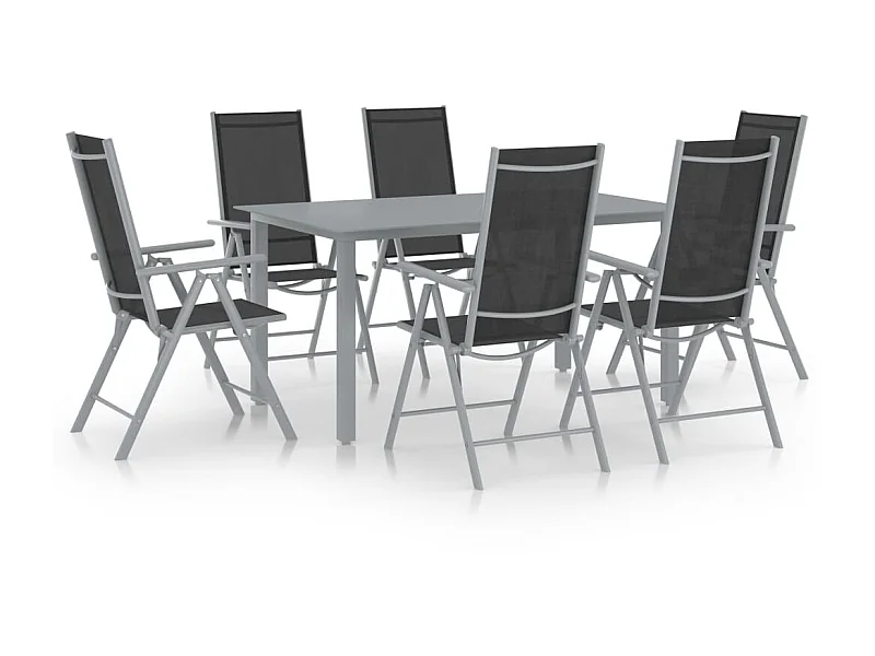 Ensemble à dîner de jardin 7 pcs Aluminium Argenté et noir