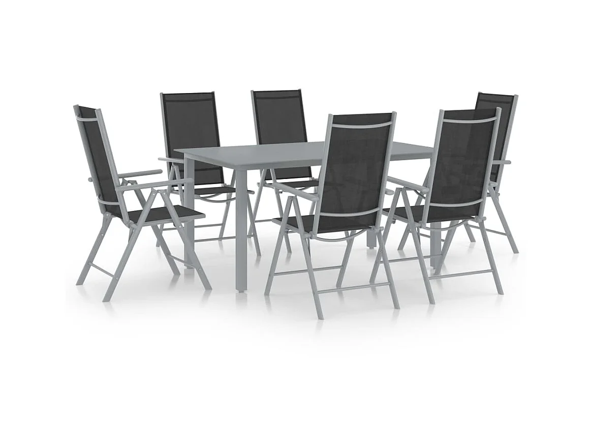 Ensemble à dîner de jardin 7 pcs Aluminium Argenté et noir