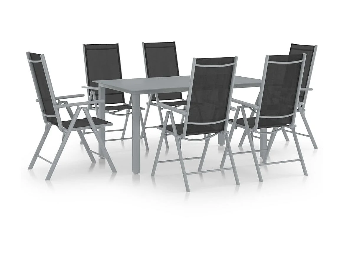 Ensemble à dîner de jardin 7 pcs Aluminium Argenté et noir