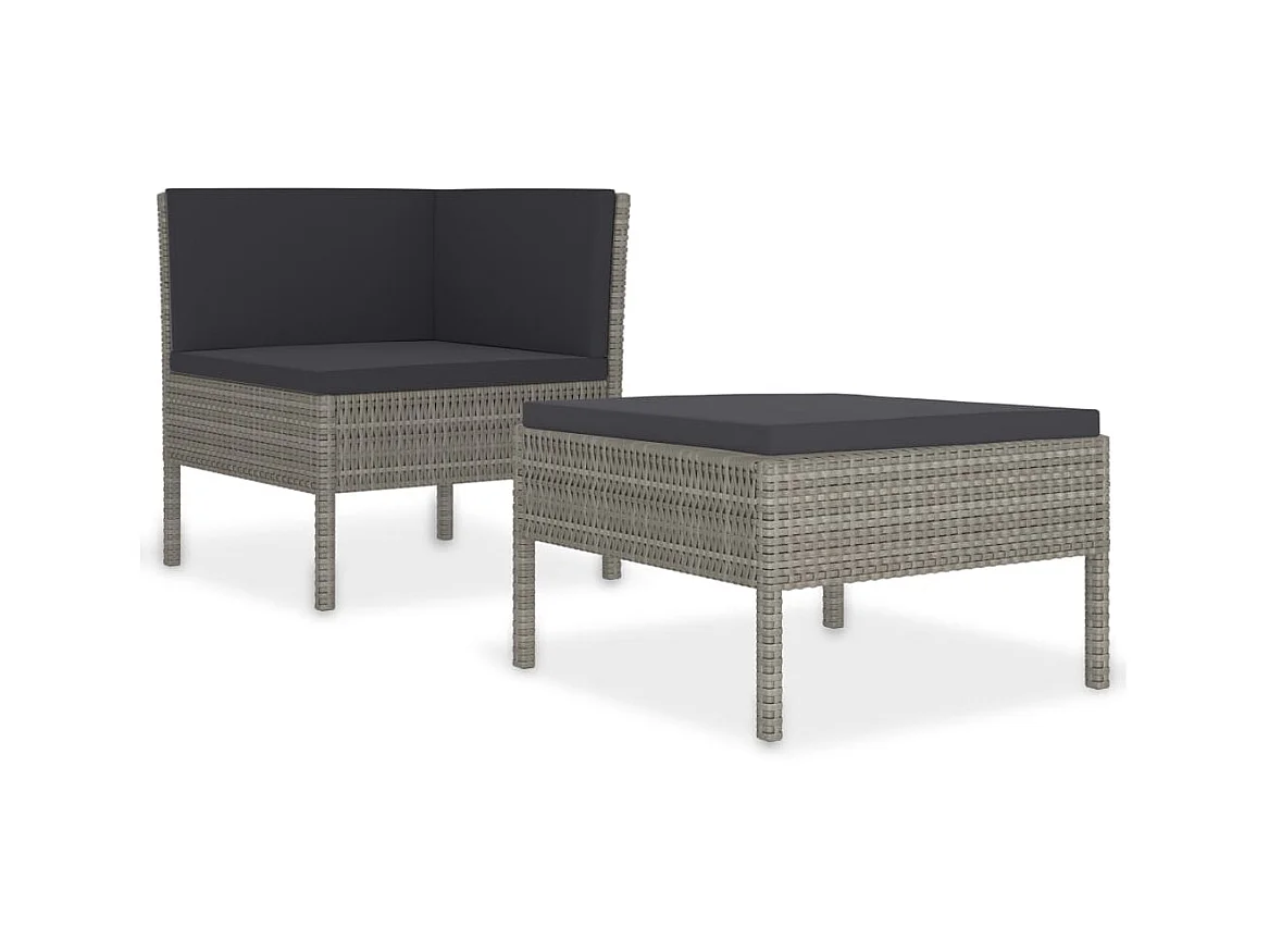 Salon de jardin 2 pcs avec coussins Résine tressée Gris 3