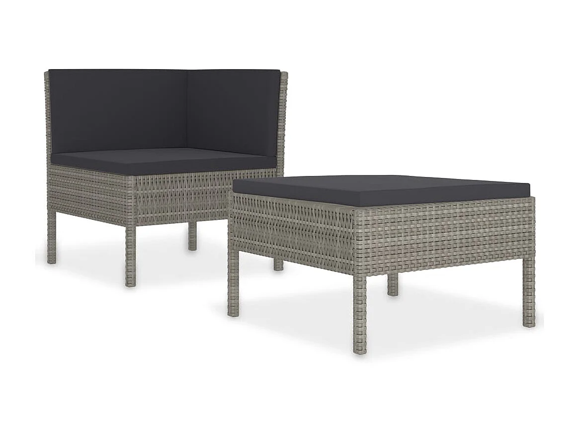 Set de muebles de jardín 2 pzas y cojines ratán sintético gris