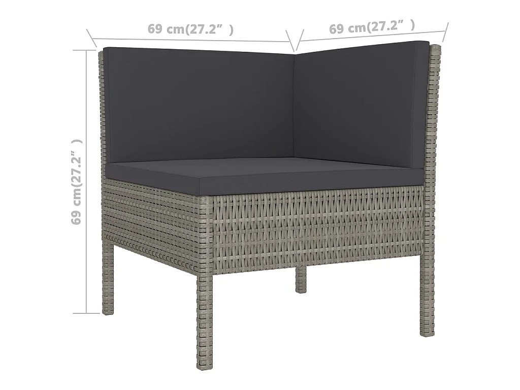 Set de muebles de jardín 2 pzas y cojines ratán sintético gris