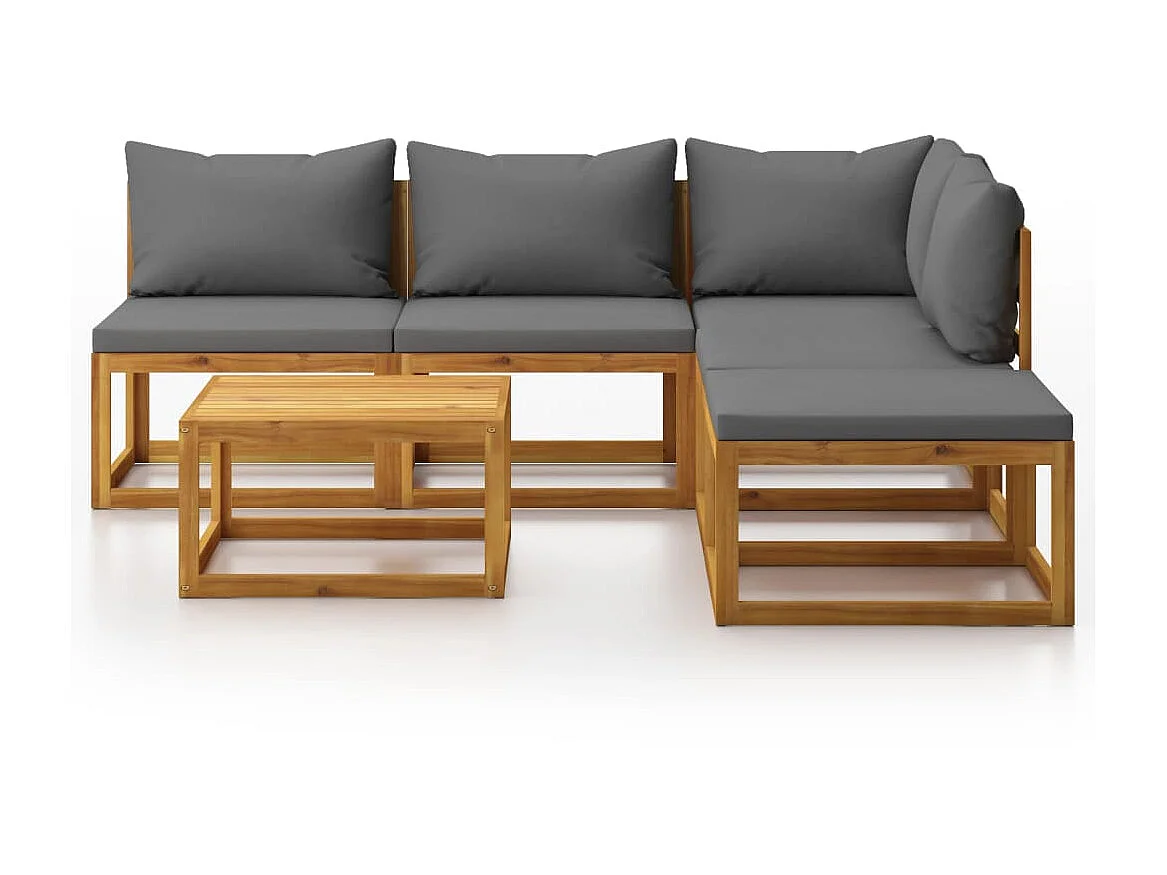 Salon de jardin 6 pcs avec coussin Bois d'acacia solide 6