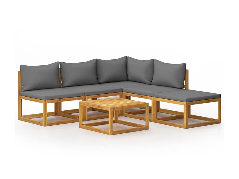 Salon de jardin 6 pcs avec coussin Bois d'acacia solide 6