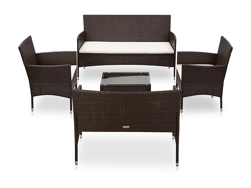 Salon de jardin 5 pcs avec coussins Résine tressée Marron 35