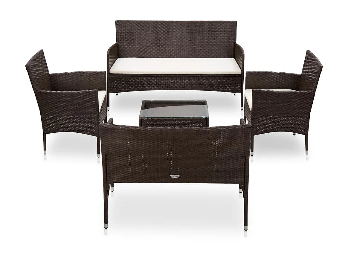 Salon de jardin 5 pcs avec coussins Résine tressée Marron 35