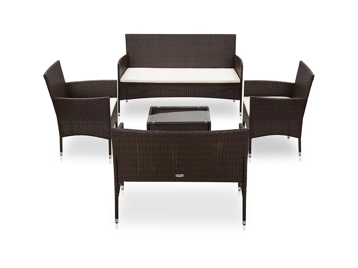 Salon de jardin 5 pcs avec coussins Résine tressée Marron 35