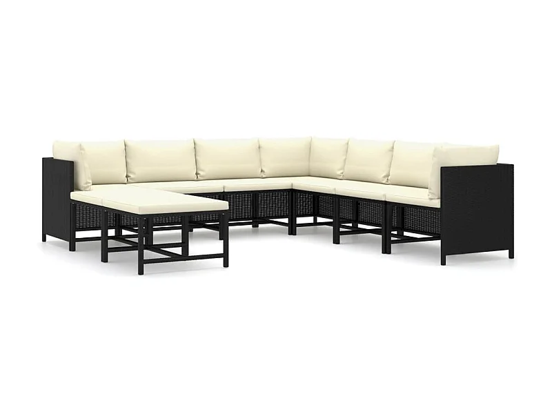 Salon de jardin 9 pcs avec coussins Résine tressée Noir 48