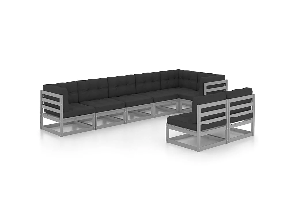 Salon de jardin 8 pcs avec coussins Bois de pin massif 107