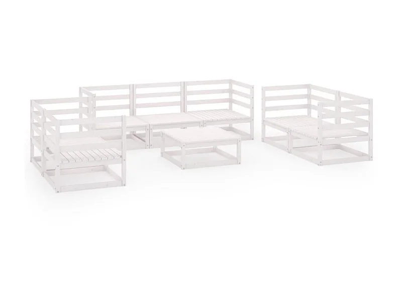 Salon de jardin 8 pcs Blanc Bois de pin massif 15
