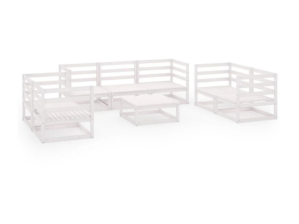 Salon de jardin 8 pcs Blanc Bois de pin massif 15