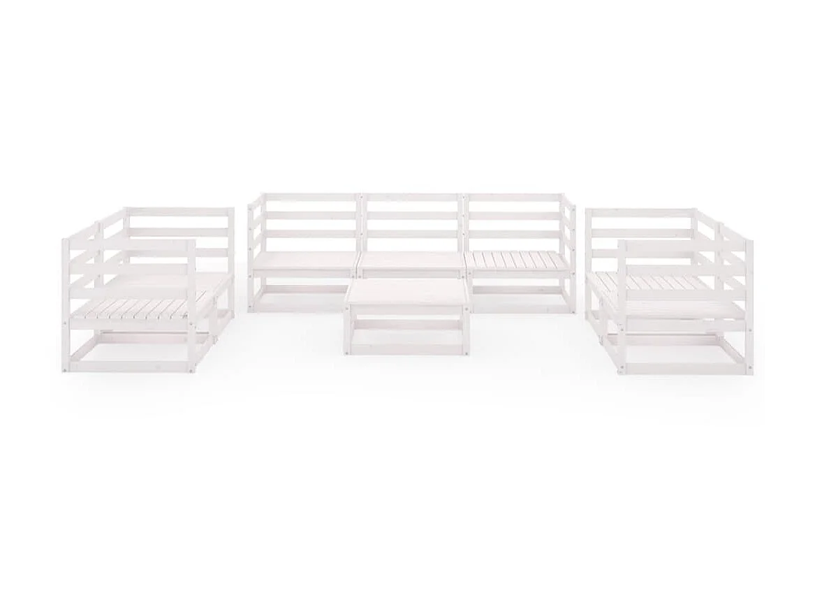 Salon de jardin 8 pcs Blanc Bois de pin massif 15