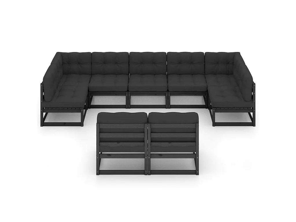 Salon de jardin 9 pcs avec coussins Noir Bois de pin massif 17