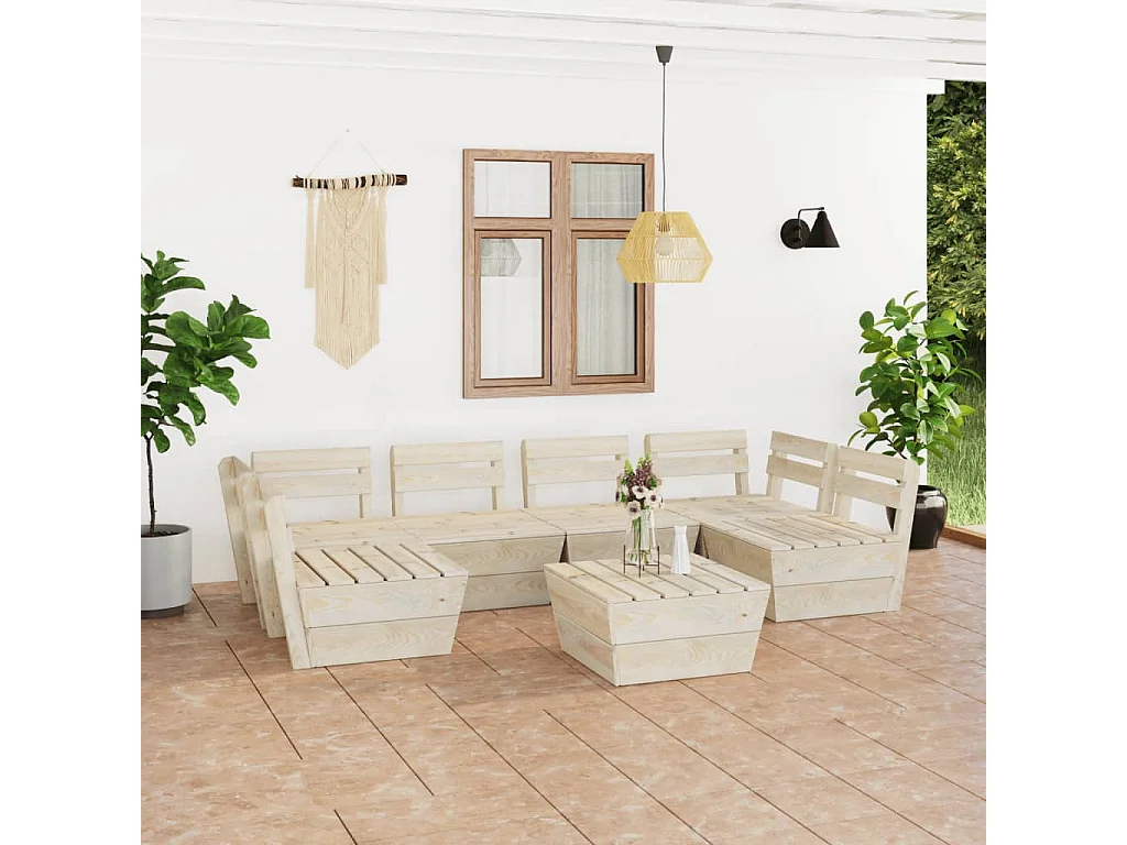Salon de jardin palette 7 pcs Bois d'épicéa imprégné 2