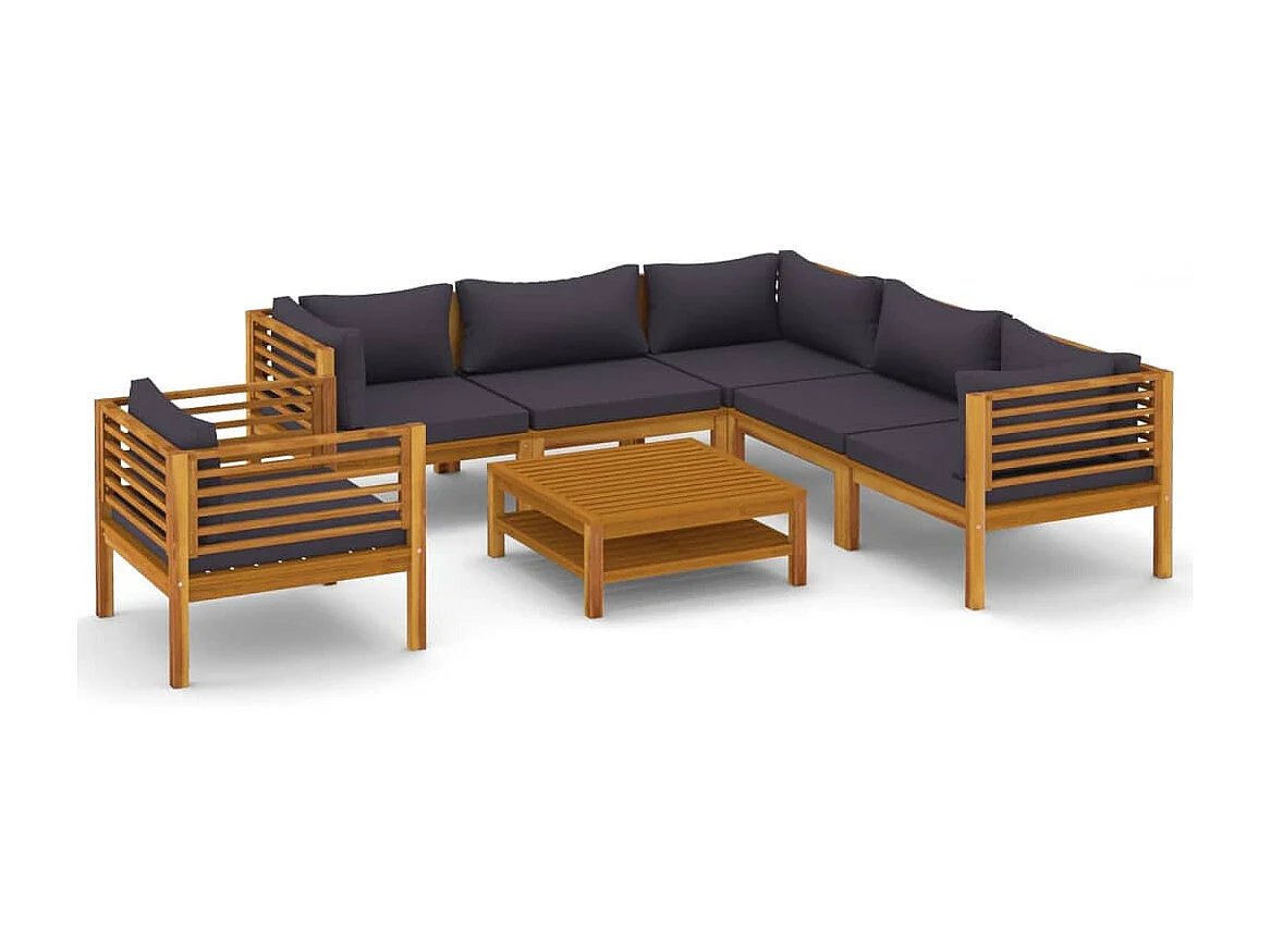 Salon de jardin 7 pcs avec coussin Bois d'acacia solide 9