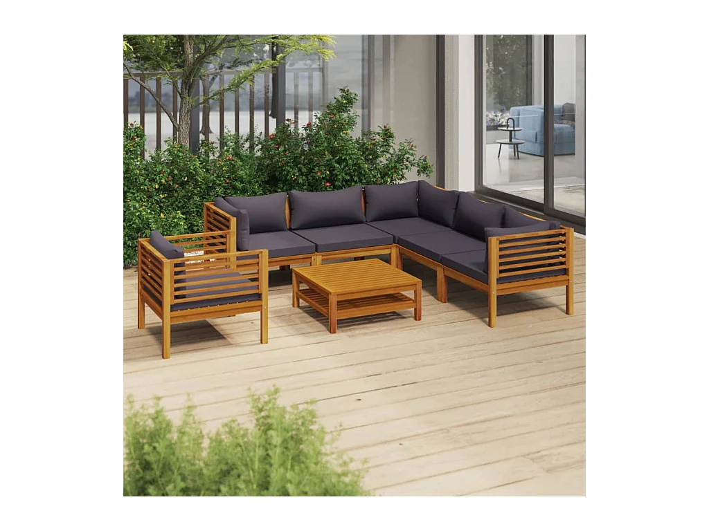 Salon de jardin 7 pcs avec coussin Bois d'acacia solide 9