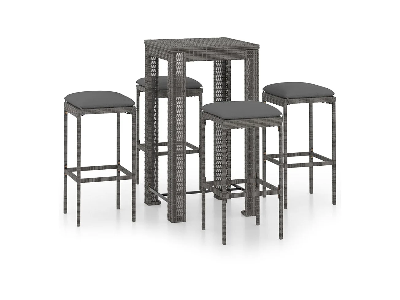 Ensemble de bar de jardin 5 pcs et coussins Résine tressée Gris 2