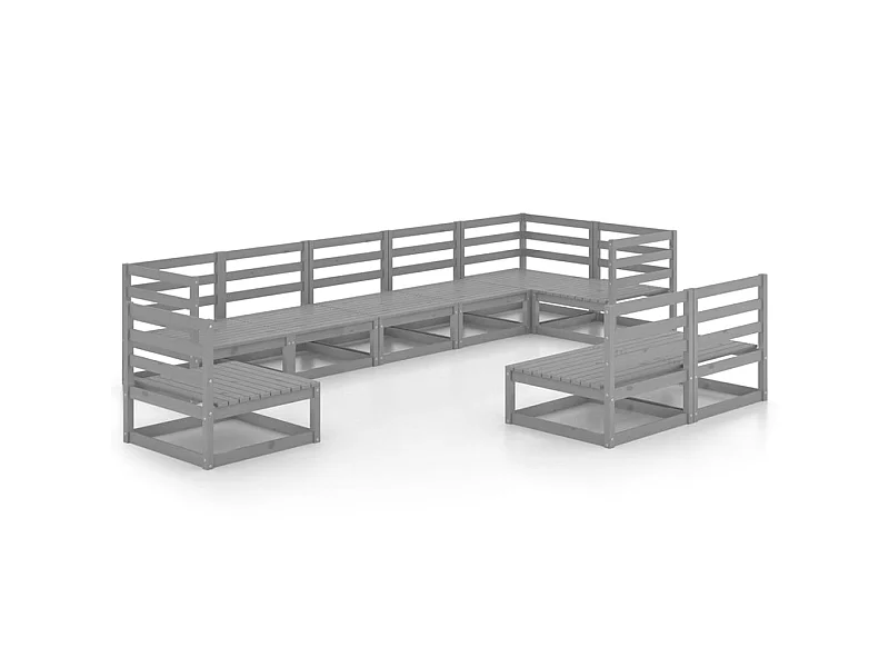 Salon de jardin 9 pcs Gris Bois de pin massif 8