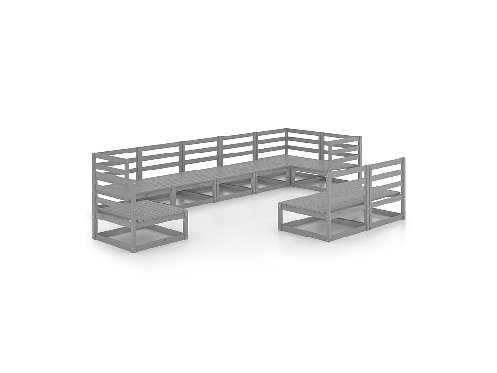 Salon de jardin 9 pcs Gris Bois de pin massif 8