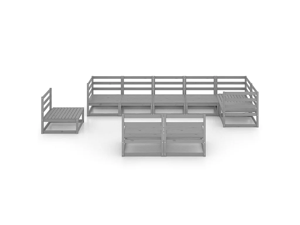 Salon de jardin 9 pcs Gris Bois de pin massif 8
