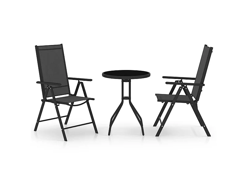 Mobilier de bistro 3 pcs Aluminium et textilène Noir