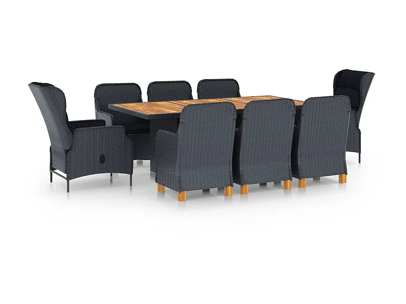 Mobilier à dîner 9 pcs avec coussins Résine tressée Gris foncé 8
