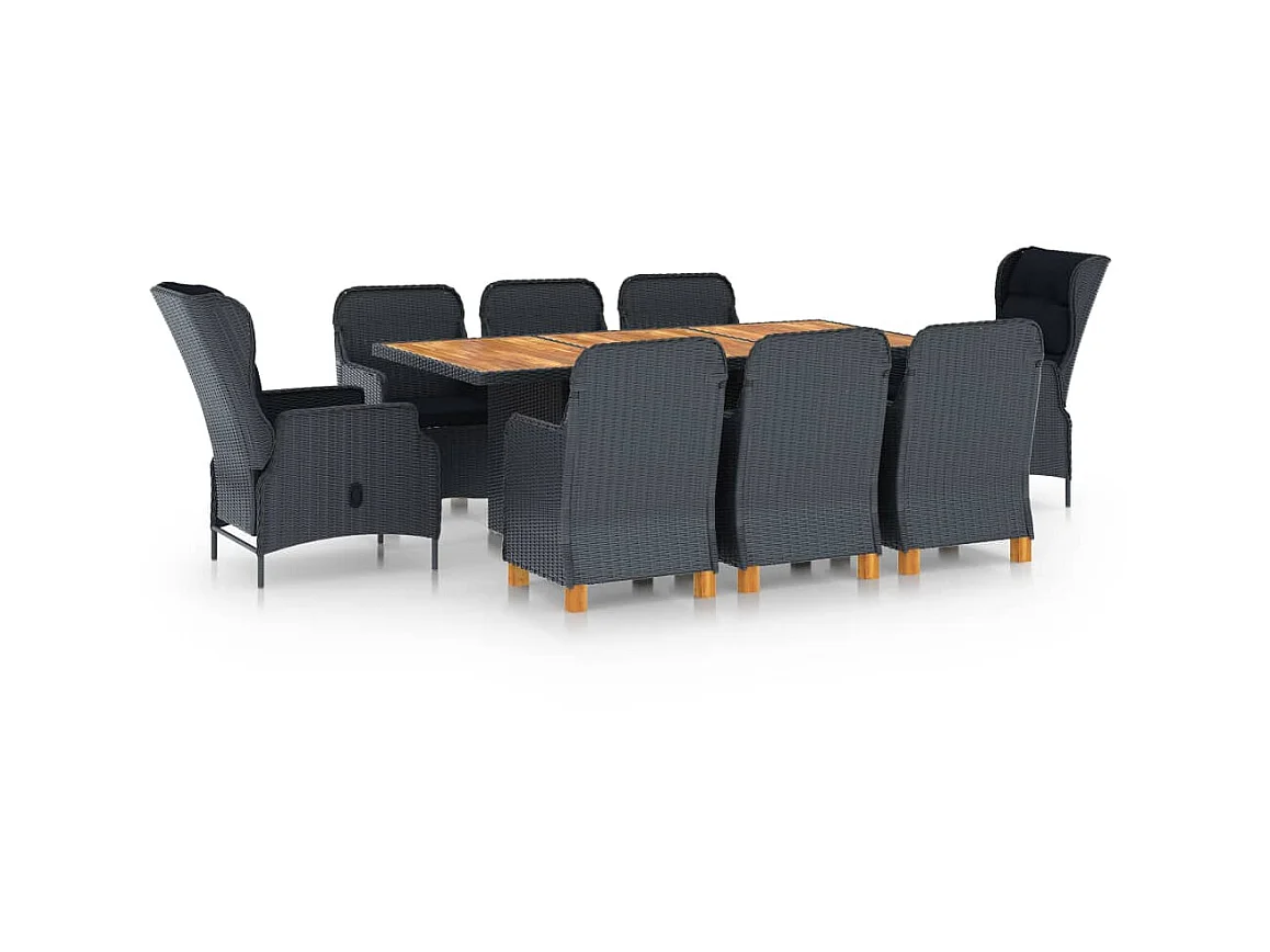 Mobilier à dîner 9 pcs avec coussins Résine tressée Gris foncé 8