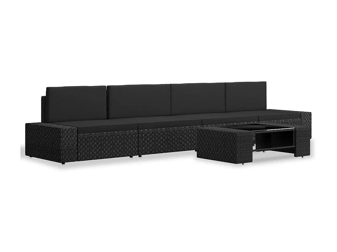 Salon de jardin 5 pcs Résine tressée Noir 2