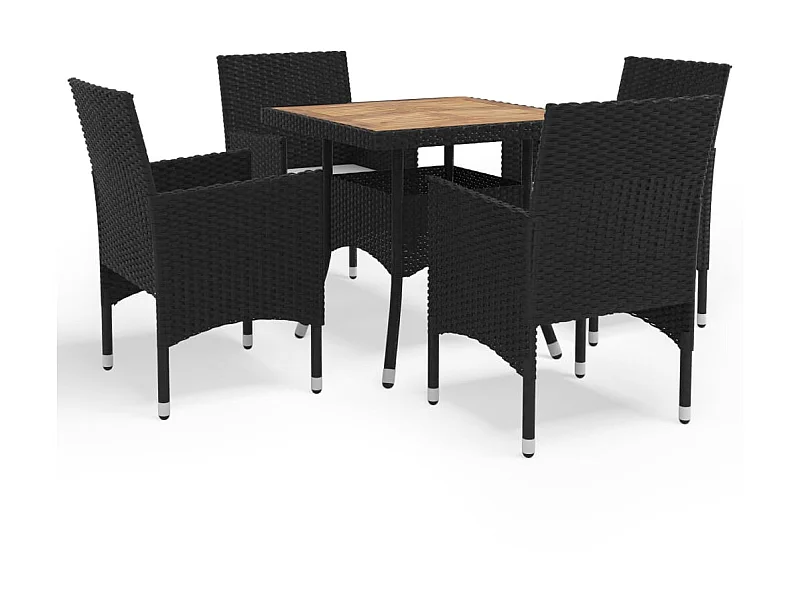 Ensemble à dîner de jardin 5 pcs Noir Résine tressée et acacia 3