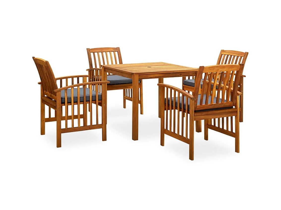 Mobilier à dîner de jardin 5 pcs avec coussins Acacia solide 2