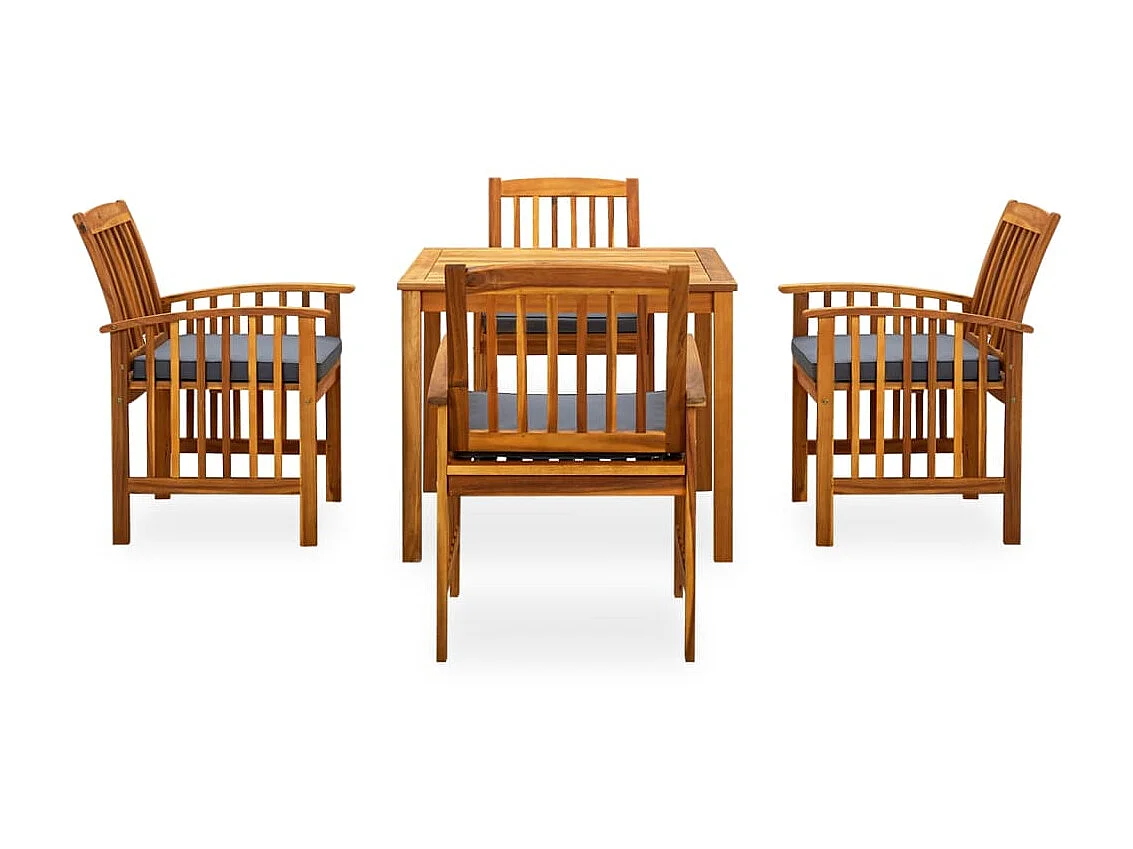 Mobilier à dîner de jardin 5 pcs avec coussins Acacia solide 2
