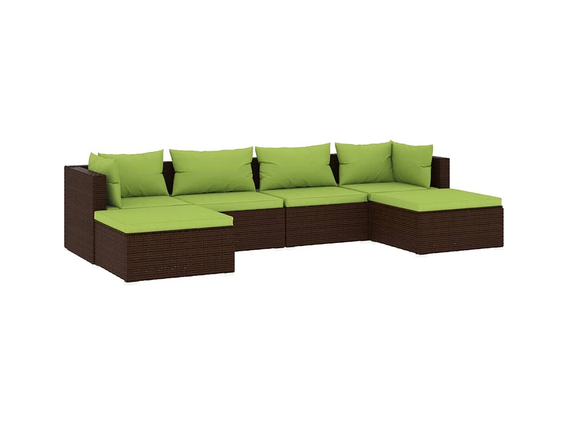 Salon de jardin 6 pcs avec coussins Résine tressée Marron 13