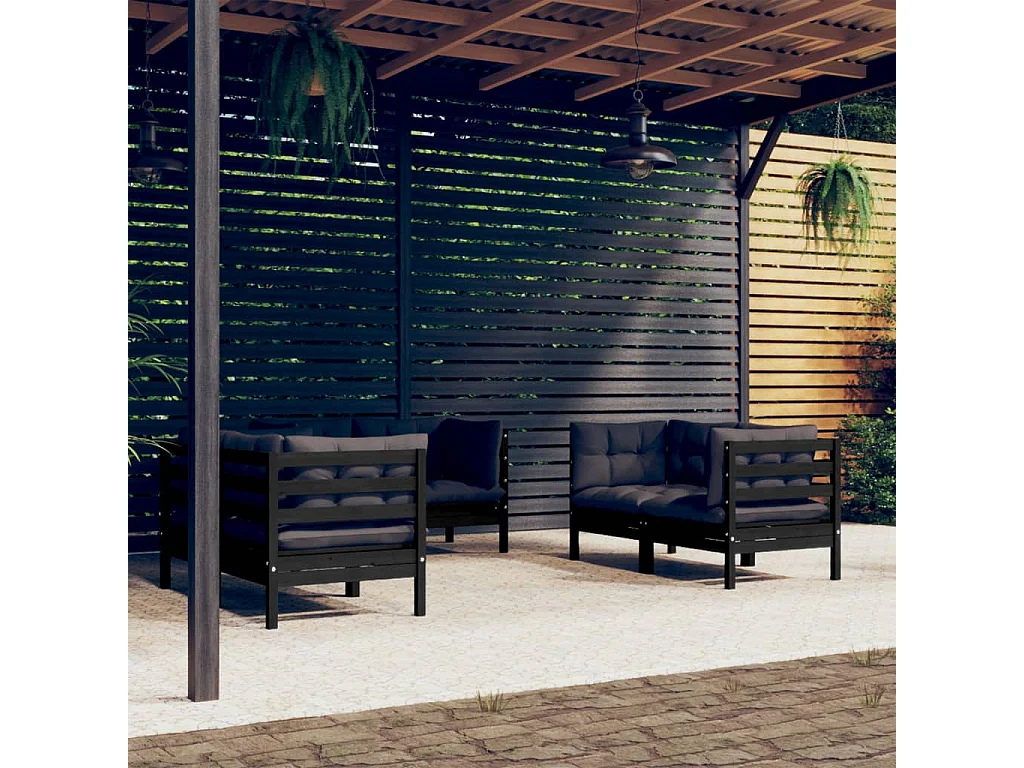 Salon de jardin 6 pcs avec coussins Bois de pin massif 6