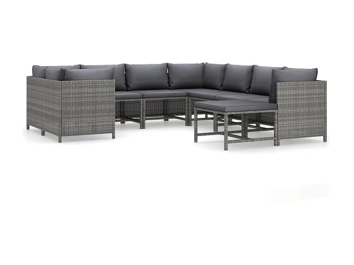 Salon de jardin 9 pcs avec coussins Résine tressée Gris 34