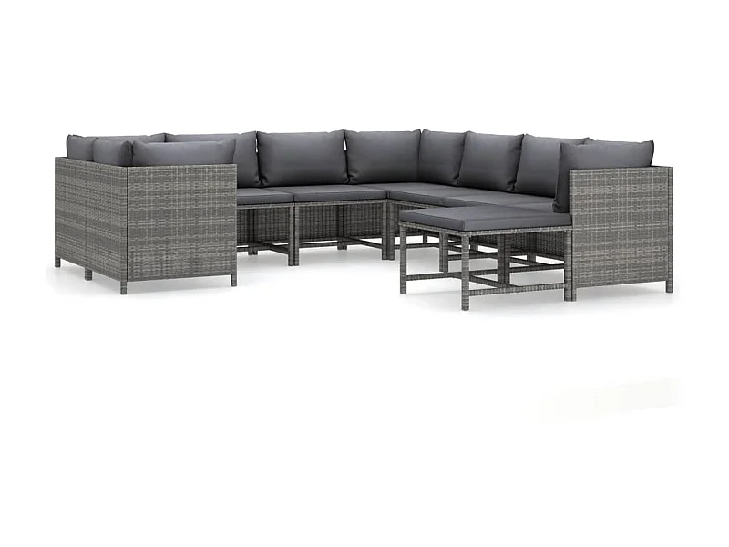 Salon de jardin 9 pcs avec coussins Résine tressée Gris 34