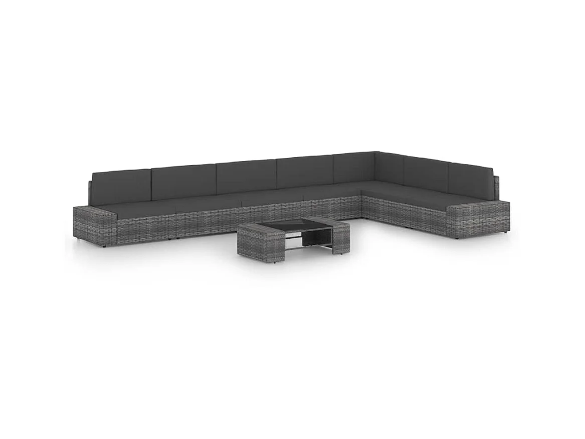 Salon de jardin 8 pcs avec coussins Gris Résine tressée 5