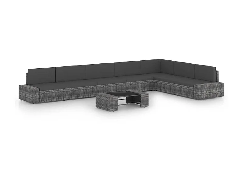 Salon de jardin 8 pcs avec coussins Gris Résine tressée 5