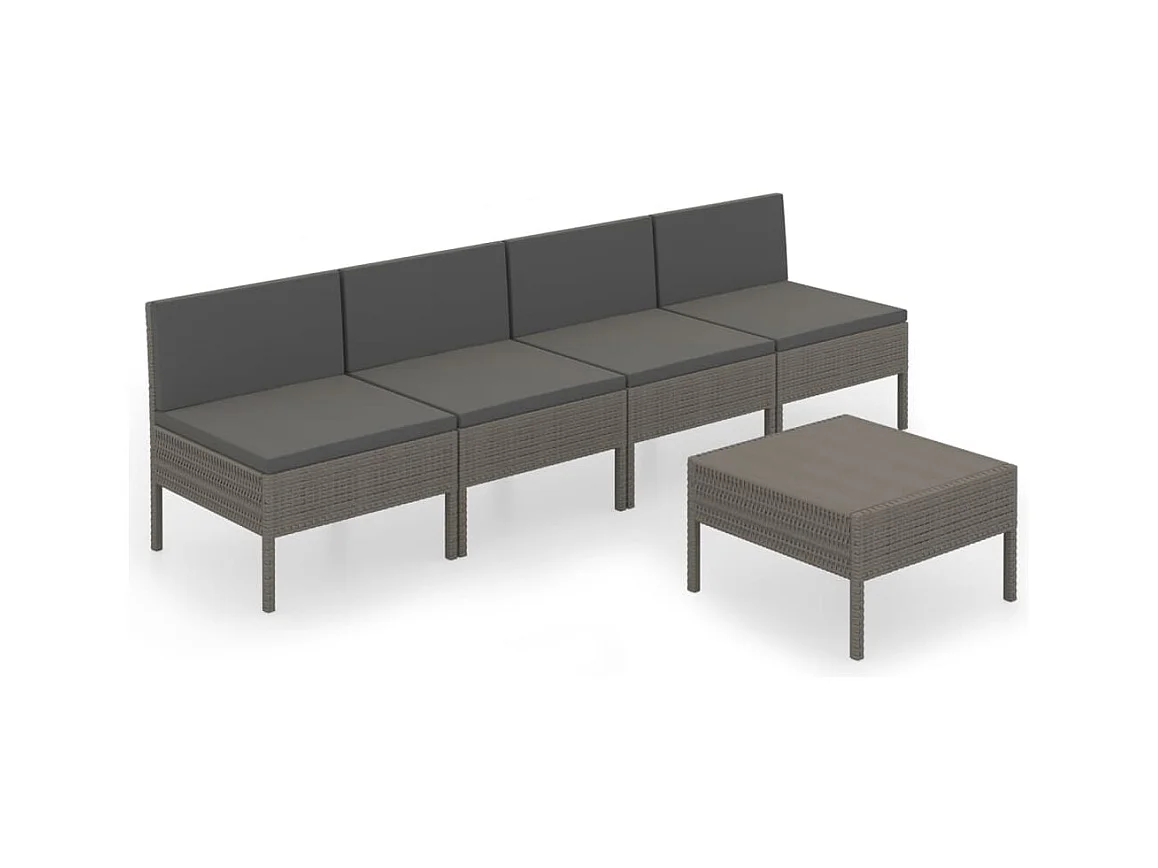 Salon de jardin 5 pcs avec coussins Résine tressée Gris 35