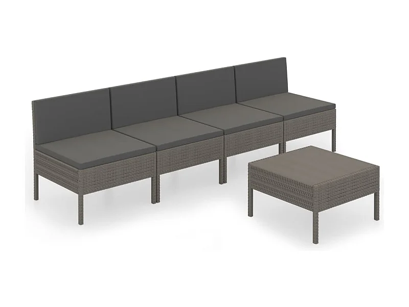 Salon de jardin 5 pcs avec coussins Résine tressée Gris 35