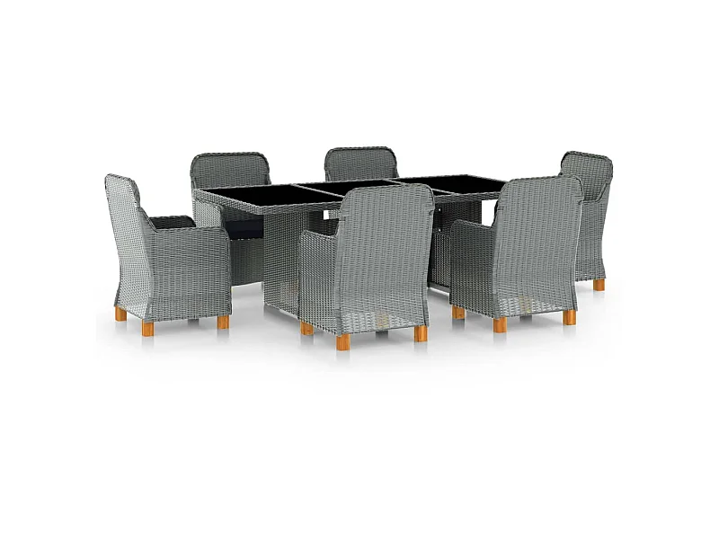 Mobilier à dîner 7 pcs avec coussins Résine tressée Gris clair