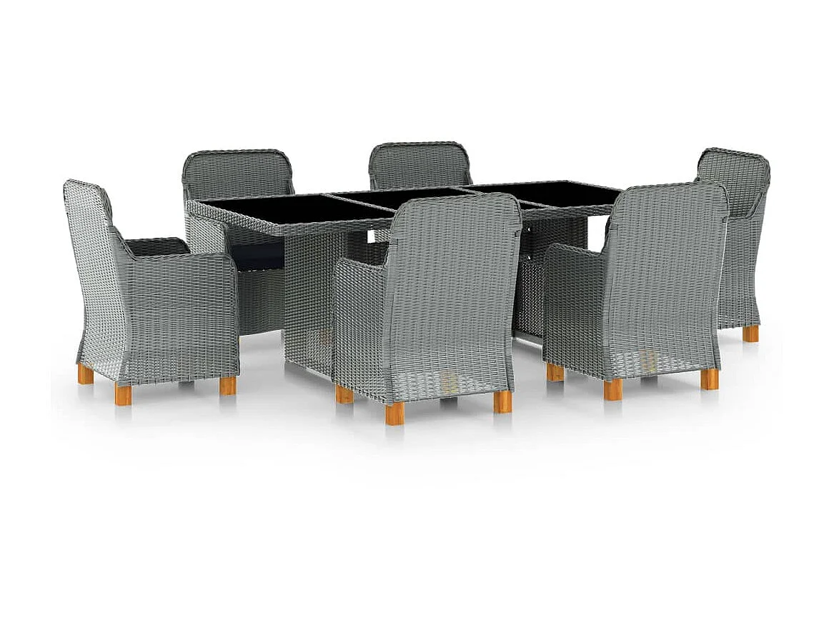 Mobilier à dîner 7 pcs avec coussins Résine tressée Gris clair