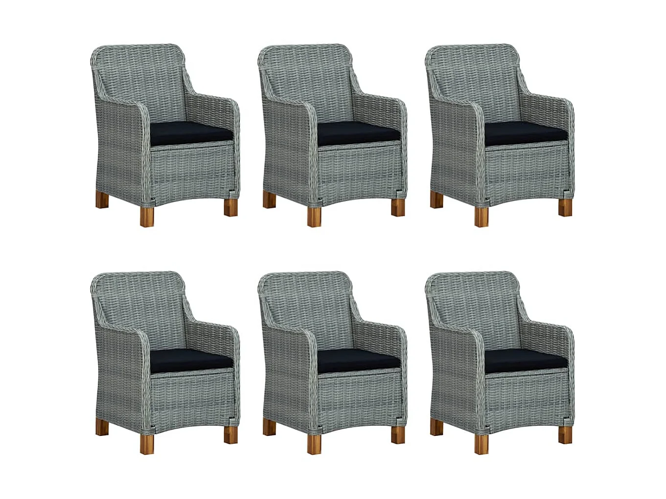 Mobilier à dîner 7 pcs avec coussins Résine tressée Gris clair