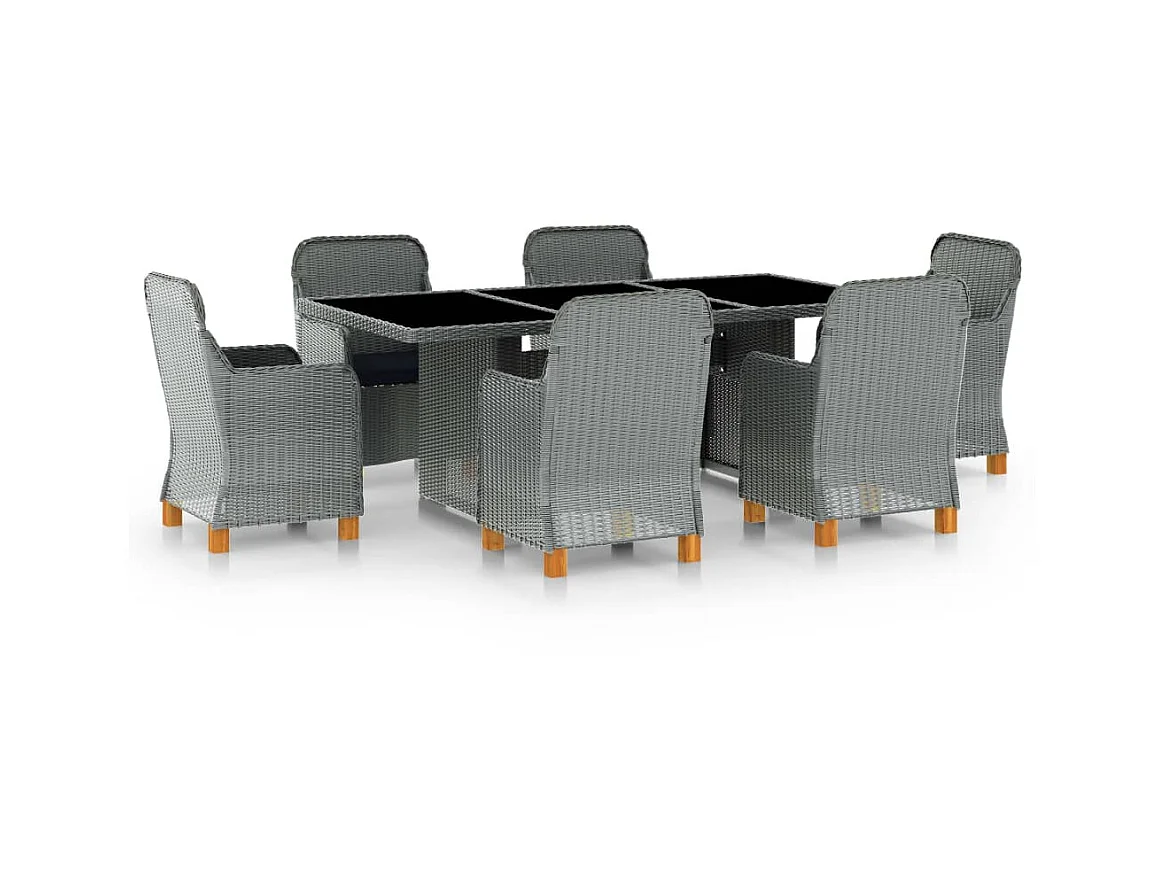 Mobilier à dîner 7 pcs avec coussins Résine tressée Gris clair
