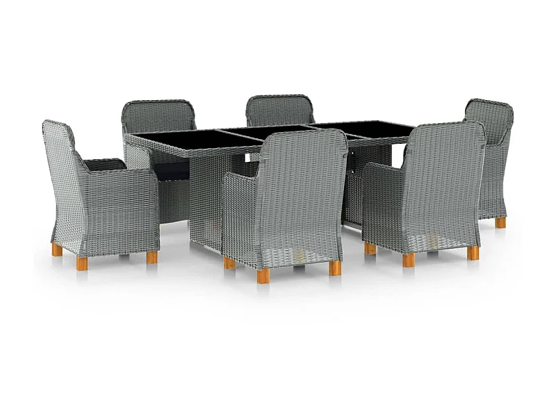 Mobilier à dîner 7 pcs avec coussins Résine tressée Gris clair