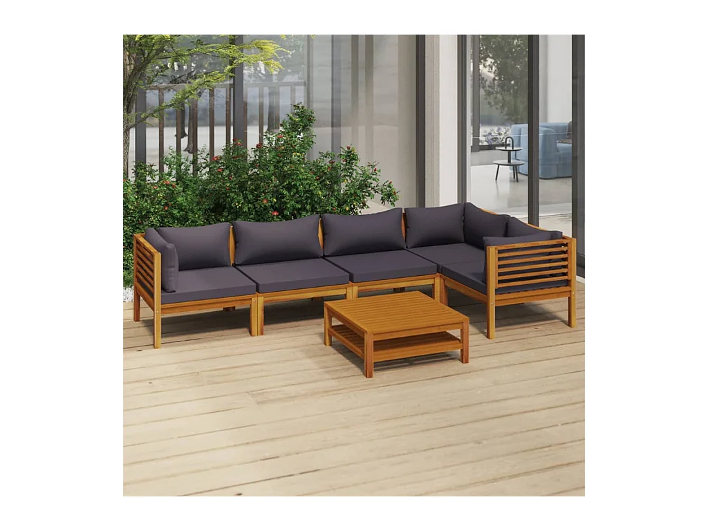 Salon de jardin 6 pcs avec coussin Bois d'acacia solide 12