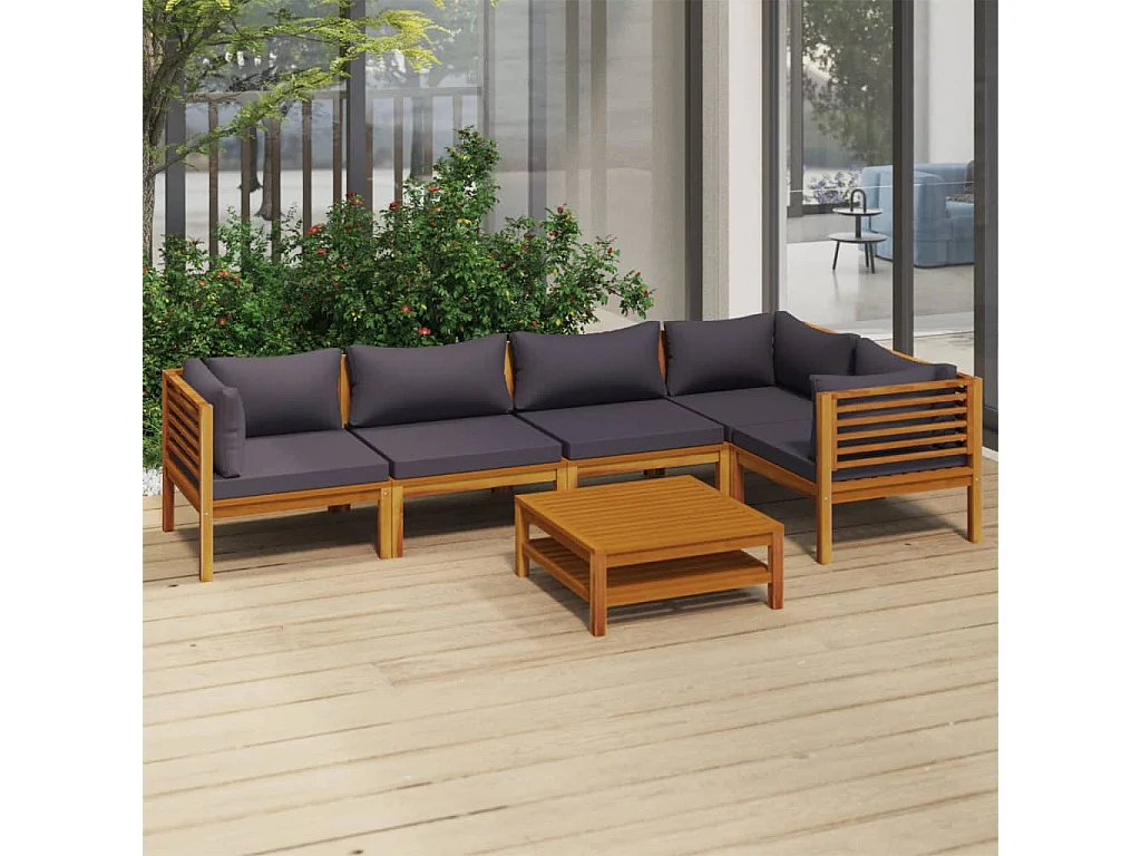 Salon de jardin 6 pcs avec coussin Bois d'acacia solide 12